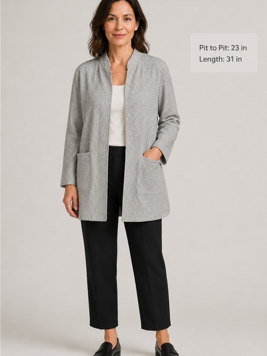 Eileen Fisher Jackets & Blazers - Eileen Fisher M Gray Textured Tencel Cotton Longline Jacket Italian Fabric